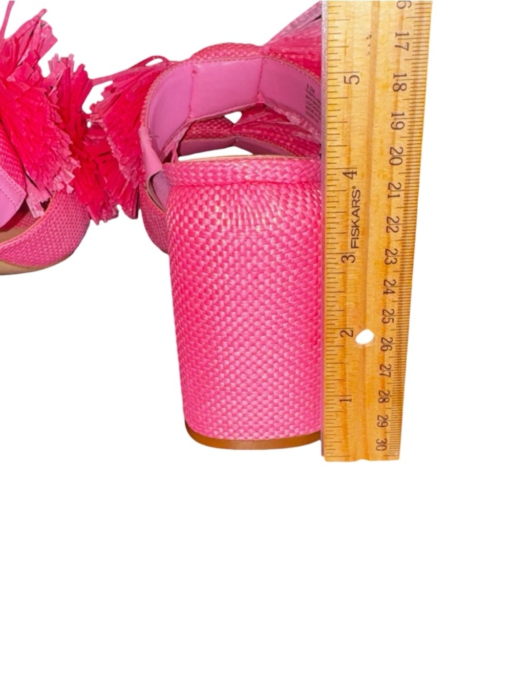 Gianni Bini Sandals Women Pink Raffia Fringe Block Heel Slide Size 9.5 - Picture 6 of 6